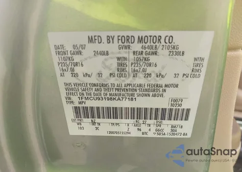 2008 Ford Escape Xlt из США, поврежденный, VIN 1FMCU93198KA77181